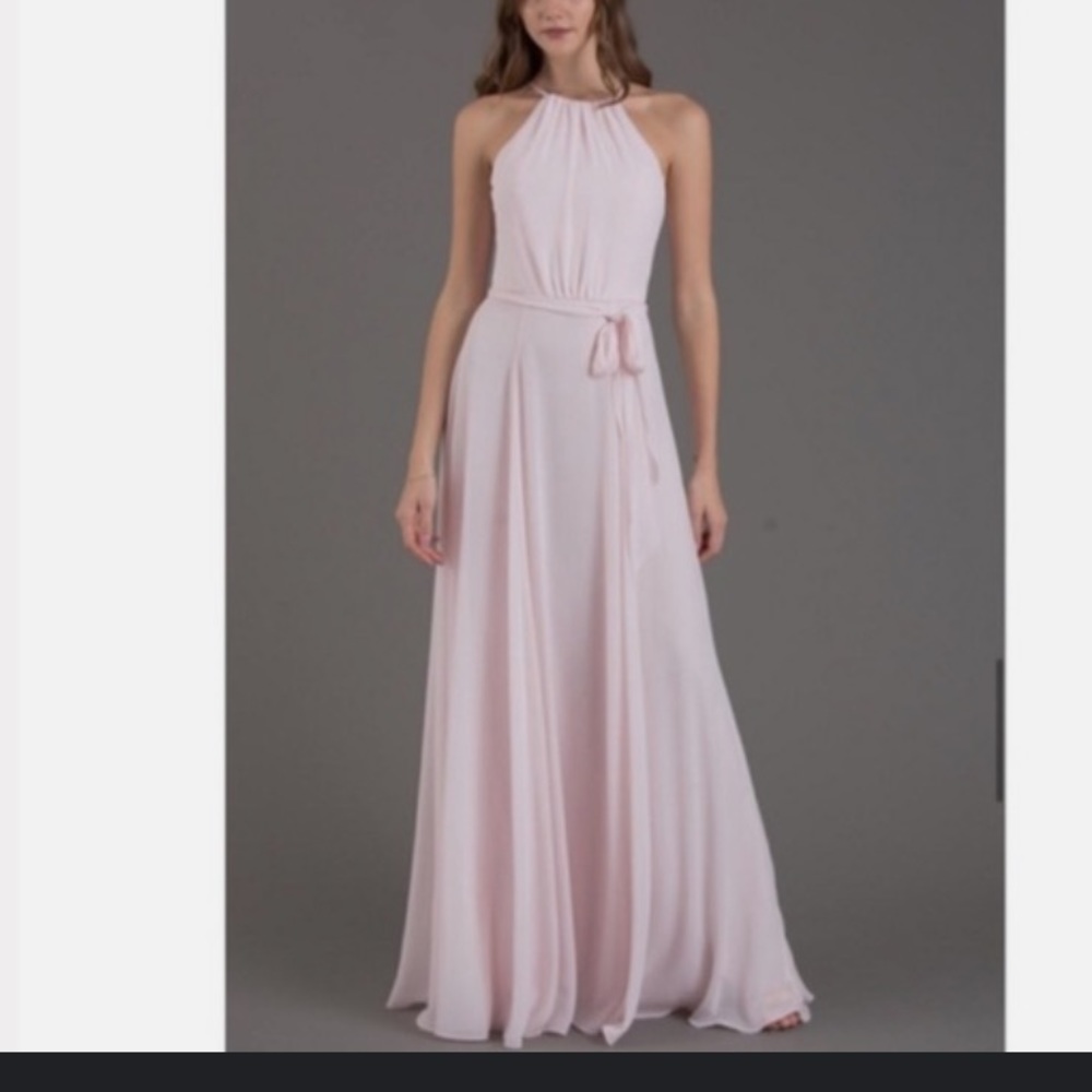 NWT Amsale Kyra Blush pink high neck bridesmaids dress extra length size 14XL